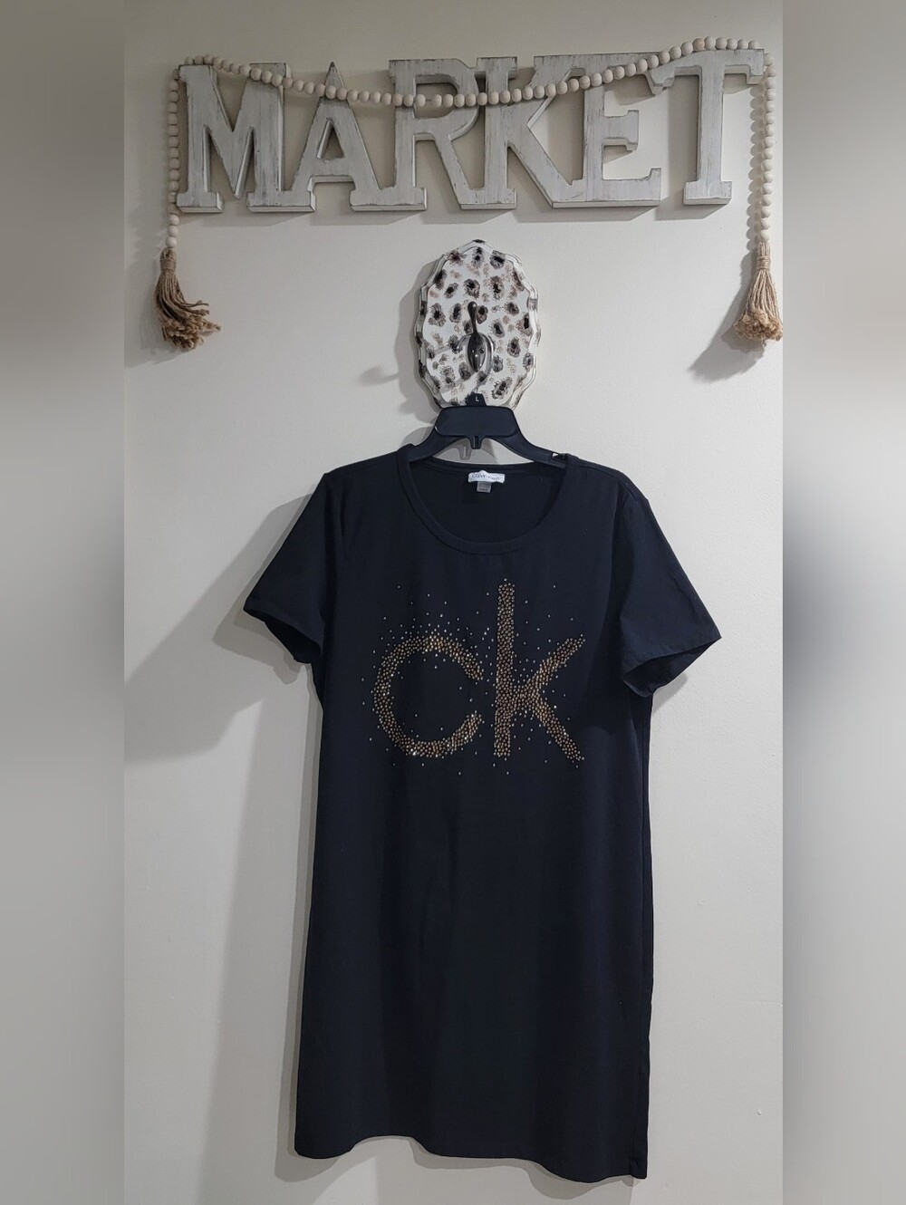 Calvin Klein Black Tee Dress with Gold Logo